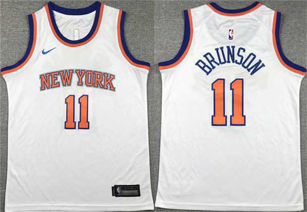 Youth New Yok Knicks #11 Jalen Brunson White Association Edition Stitched Swingman Jersey